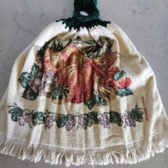 BRAND NEW GREEN CROCHET-TOP FALL HARVEST HANGING DISH TOWEL - Picture 6 of 13